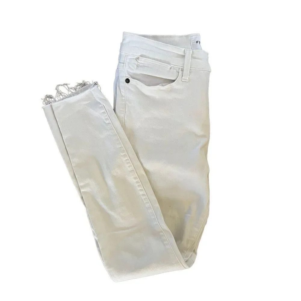 FRAME Le High Skinny White Denim Jeans Ankle W/ Raw Hem Women’s 28 X 28